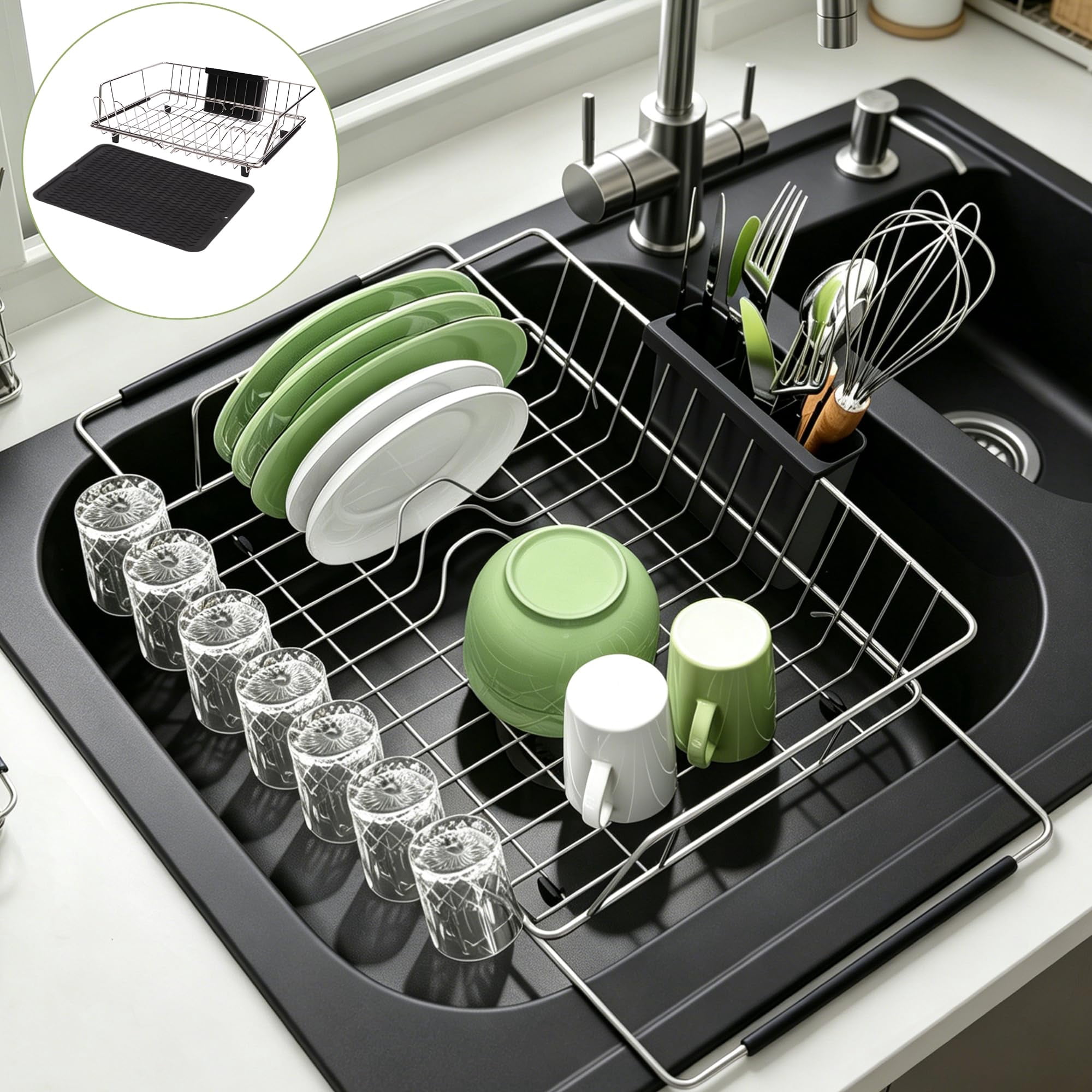 In Sink Expandable Dish Drying Rack With Silicone Mat-extra Large ...