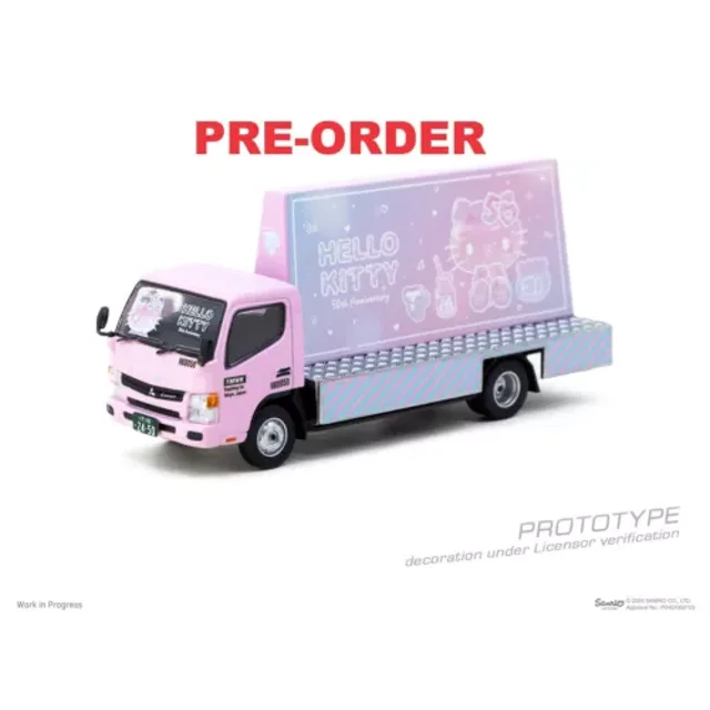 Camion Miniature 1:64 Mitsubishi Fuso Canter Avec Pub Hello Kitty - Tarmac Works - Neuf