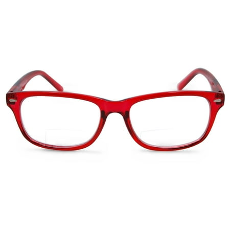 In Style Eyes Seymore Classic Retro Bifocal Reading Glasses Clear Red 3.50