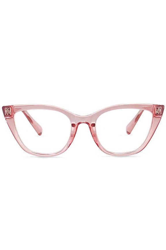 Stylish Large Cateye Blue Light Blocking Glasses for Women Clear Rose