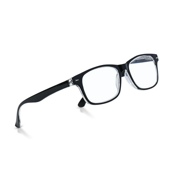 In Style Eyes Super Strong Men's Reading Glasses - Full-Rimmed Oval Plastic Frame, Single Vision, Magnification 8.0x, Clear Tint, Black, 1 Pair