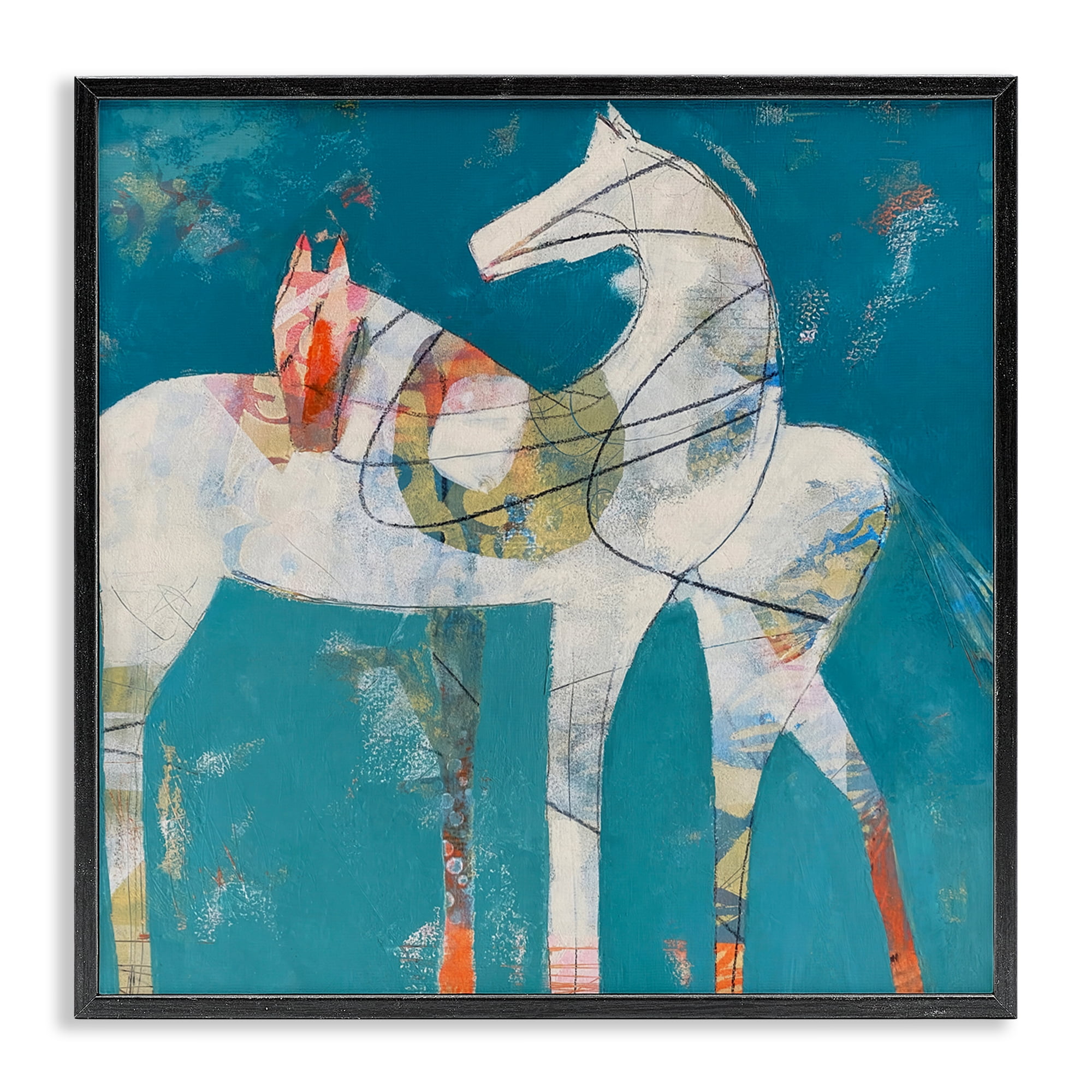 In Sync Abstract Horse Pair Black Framed Giclee Art, design by Dianna Fritzler
