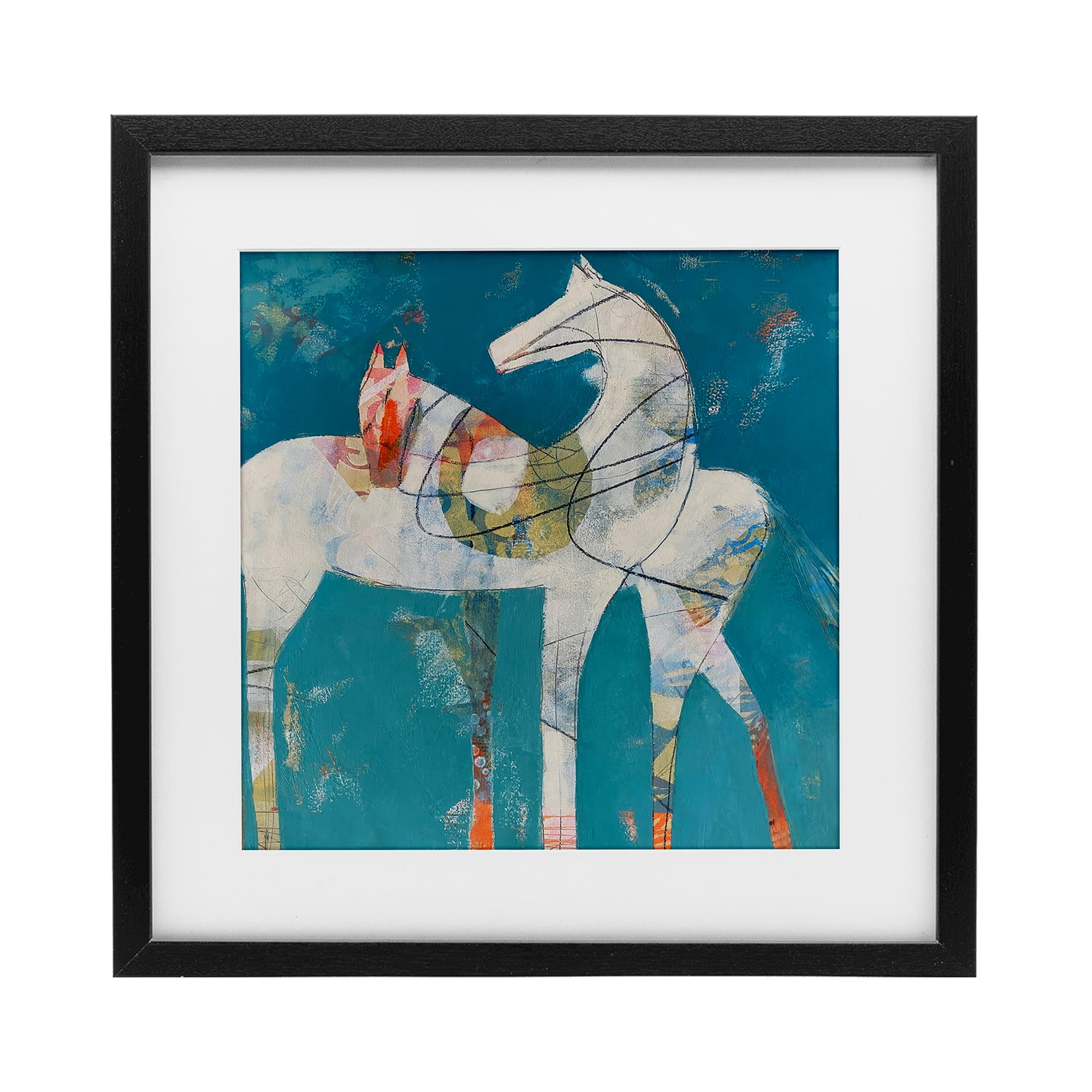 In Sync Abstract Horse Pair Black Framed Print Under Glass, design by Dianna Fritzler
