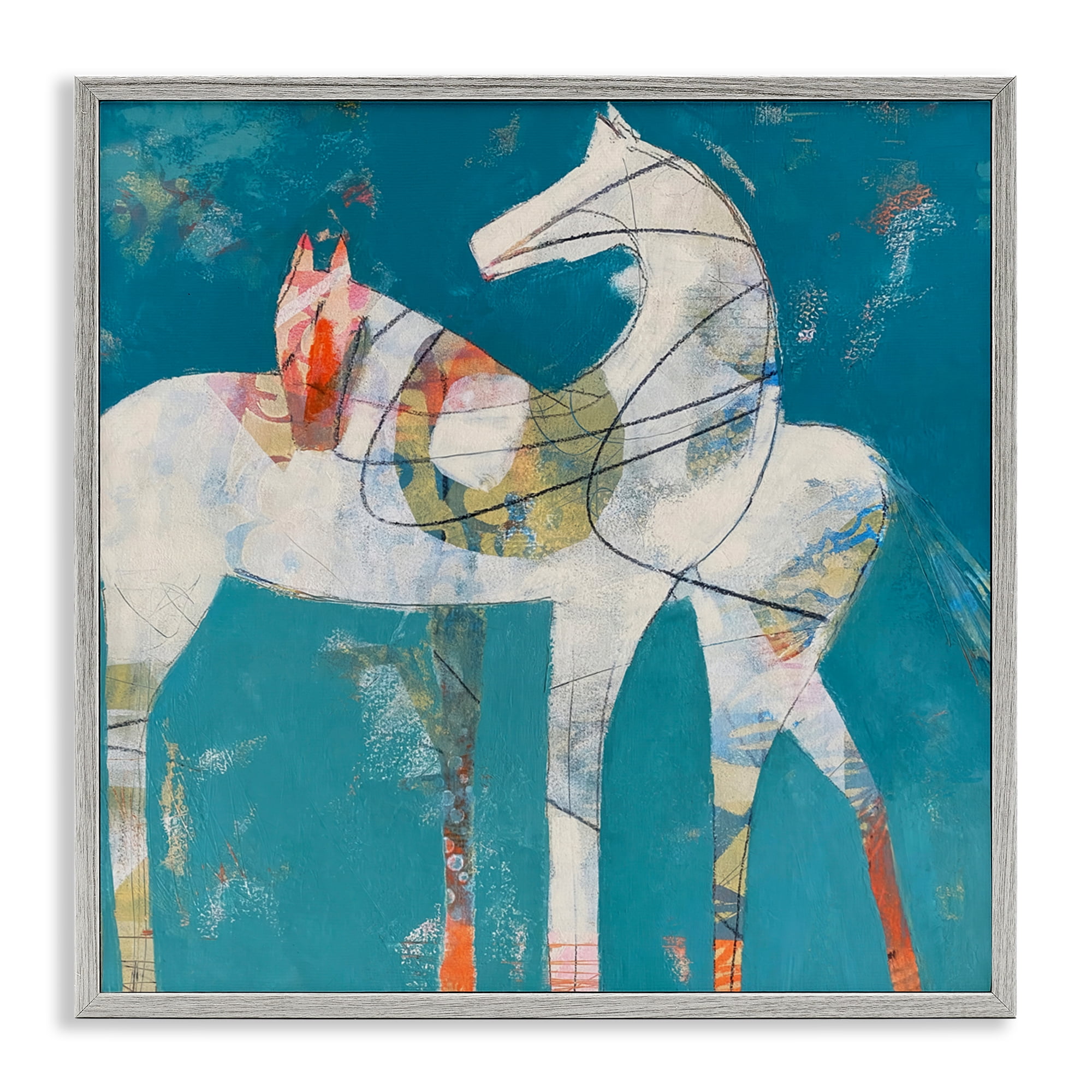In Sync Abstract Horse Pair Gray Framed Giclee Art, design by Dianna Fritzler