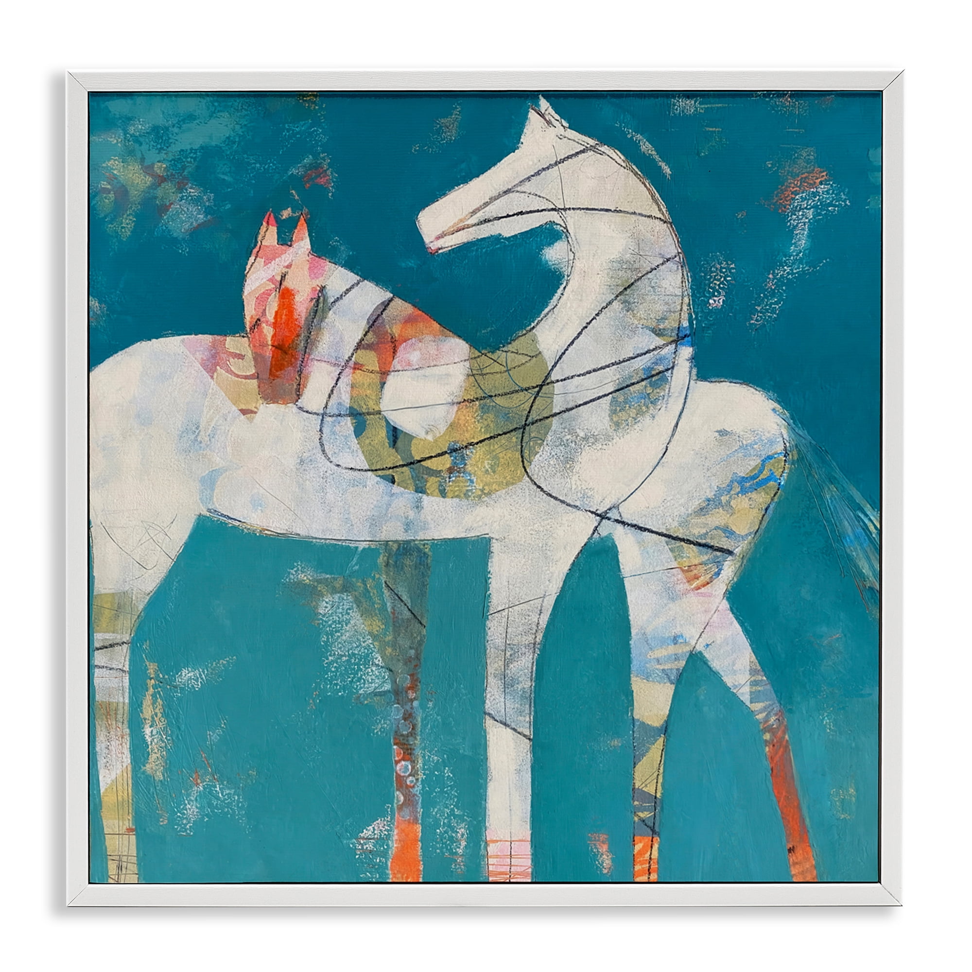 In Sync Abstract Horse Pair White Framed Giclee Art, design by Dianna Fritzler
