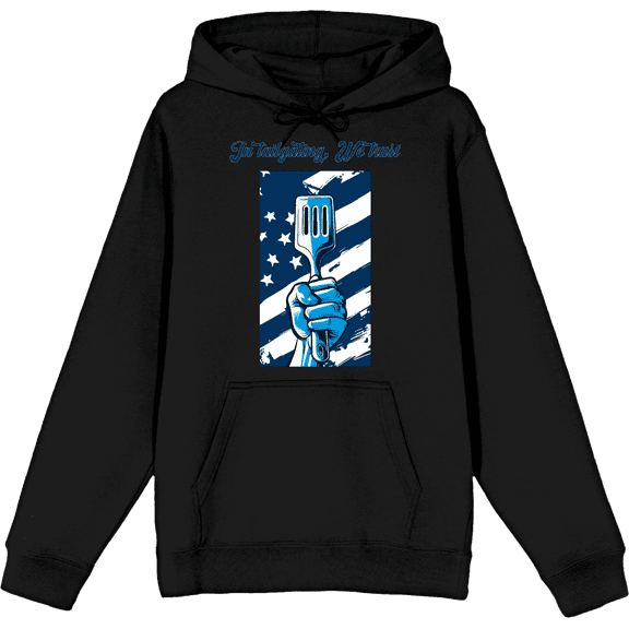 "In Tailgating We Trust" American Flag And Spatula Adult Black Long Sleeve Hoodie-Small