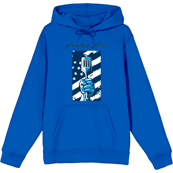 "In Tailgating We Trust" American Flag And Spatula Adult Blue Long Sleeve Hoodie-XL