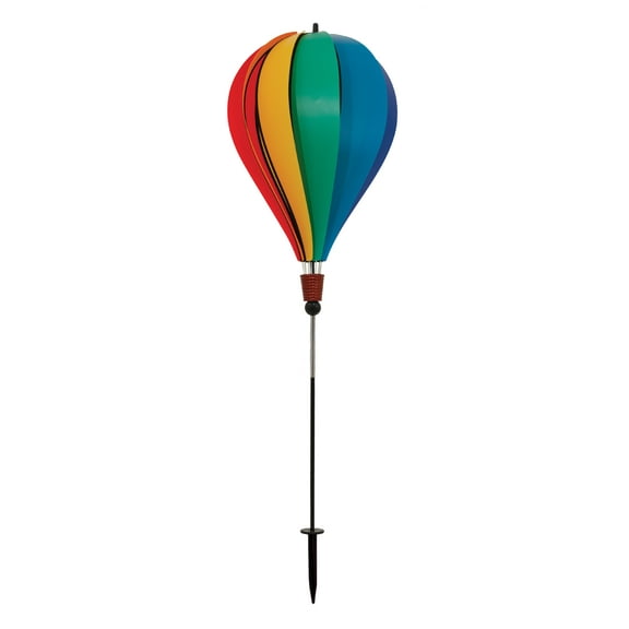 In The Breeze 1078 — Rainbow Poly 10-Panel Hot Air Balloon Ground Spinner — Colorful Wind Spinner Garden and Yard Decoration