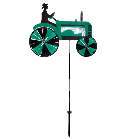 In the Breeze 2506 — 24-inch Green Tractor Ground Spinner — Fun Farm Wind Spinner, Garden Decoration