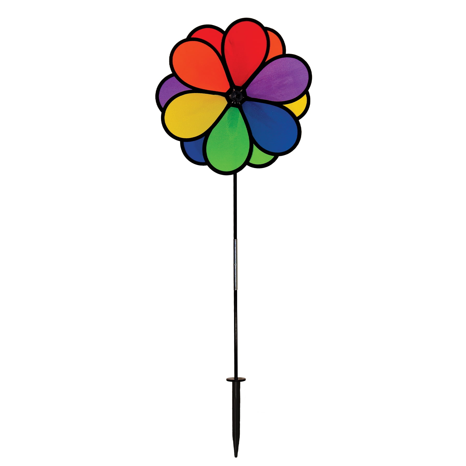 Rainbow Flower-Shaped 14-Inch Fade Resistant Garden Spinner