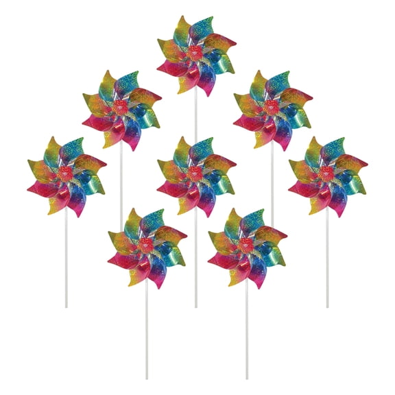 In the Breeze 2868 — Rainbow Whirl Pinwheel - 8PC — Colorful Mylar 8-inch Wind Spinner Pinwheels