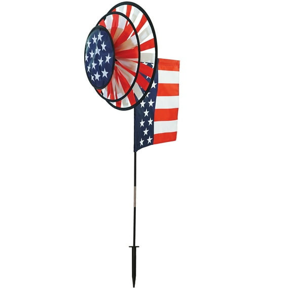 In The Breeze 2884 USA Flag Dual Spinner Colorful Patriotic Wind Spinner for Yards and Gardens