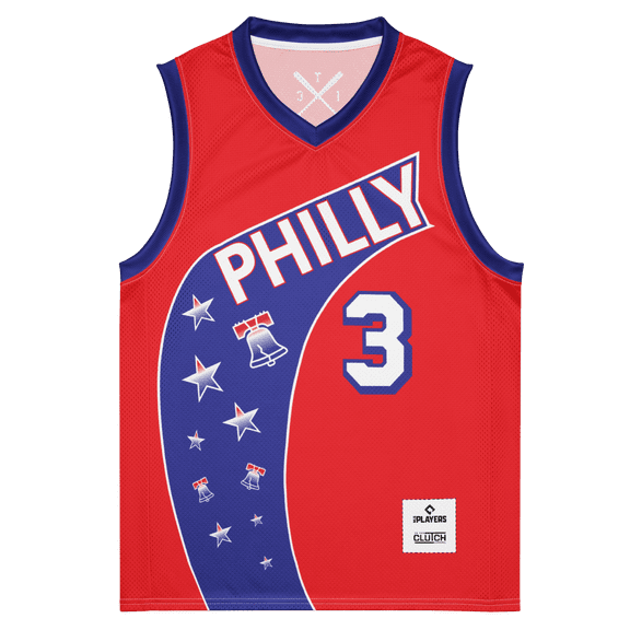 In The Clutch Bryce Harper Retro Philly Basketball Jersey, Unisex Philadelphia Baseball, Red and Blue, Medium
