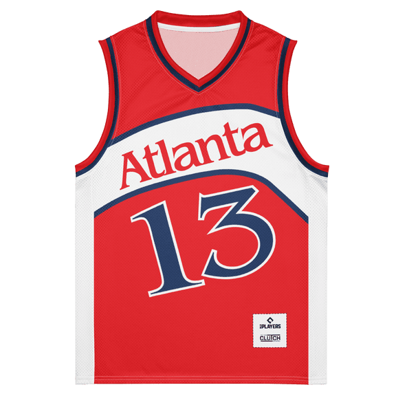In The Clutch Ronald Acuña Jr. Atlanta Basketball Jersey, Unisex Atlanta Baseball, Red and Navy Blue, Large