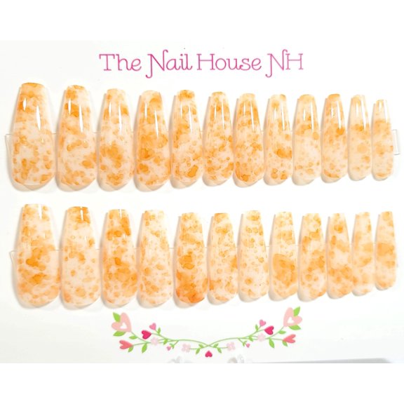 In The Koi Pond For The Love Of Speckle Glossy Long Coffin Press On Nails - 24 Pieces - Artificial Nail Kit