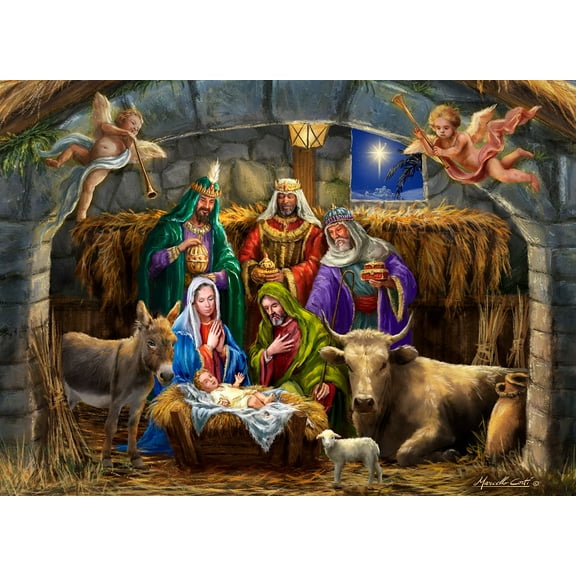 In The Manger Jigsaw Puzzle Advent Calendar 1000 Pieces by Vermont Christmas Company - 24 Puzzle Sections to Complete - Count Down to Christmas Each Day in December