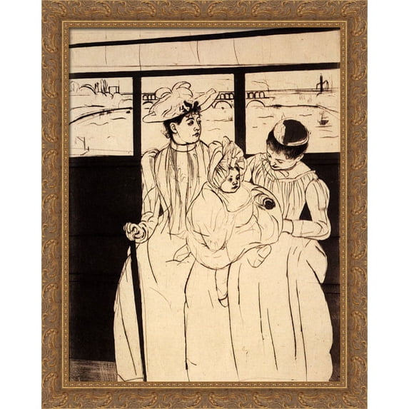 In The Omnibus 28x34 Large Gold Ornate Wood Framed Canvas Art by Mary Cassatt