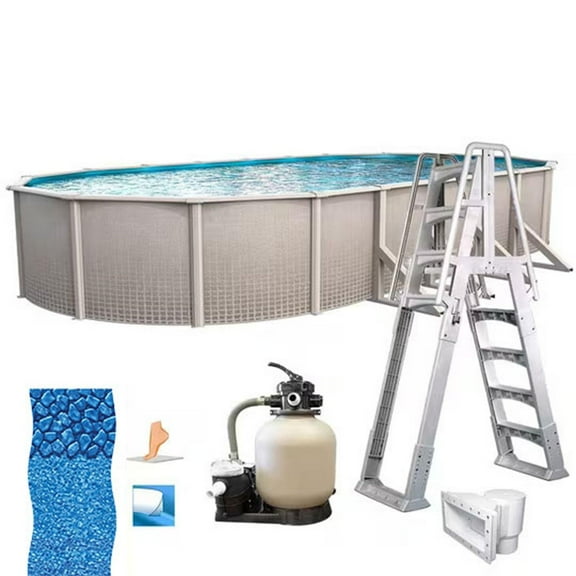 In The Swim 12' x 24' Oval Above Ground Swimming Pool - Freestyle Package - Featuring: Sand Filter, Pump System and A-Frame Ladder PFRS122452LESB