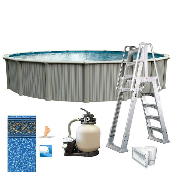 In The Swim 15' Round Above Ground Swimming Pool - Excursion Package - Featuring: Sand Filter, Pump System and A-Frame Ladder PEXR1554LESB