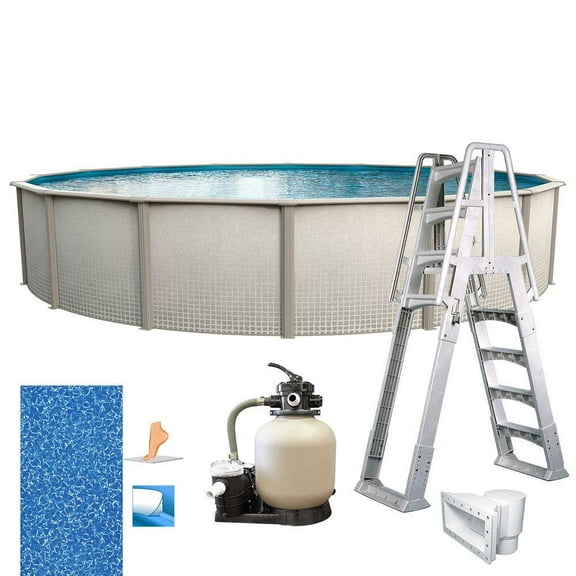 In The Swim 15' Round Above Ground Swimming Pool - Freestyle Package - Featuring: Sand Filter, Pump System and A-Frame Ladder PFRS1552LESB