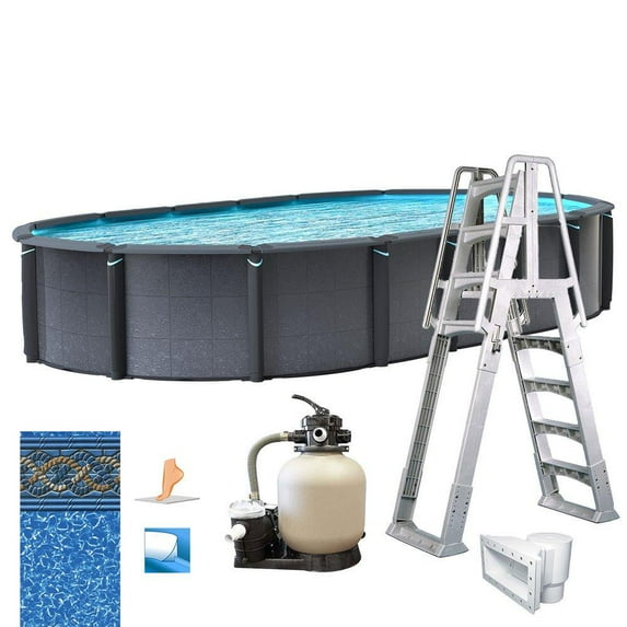 In The Swim 15' x 26' Oval Above Ground Swimming Pool - Edge Package - Featuring: Sand Filter, Pump System and A-Frame Ladder PEDG152652LESB