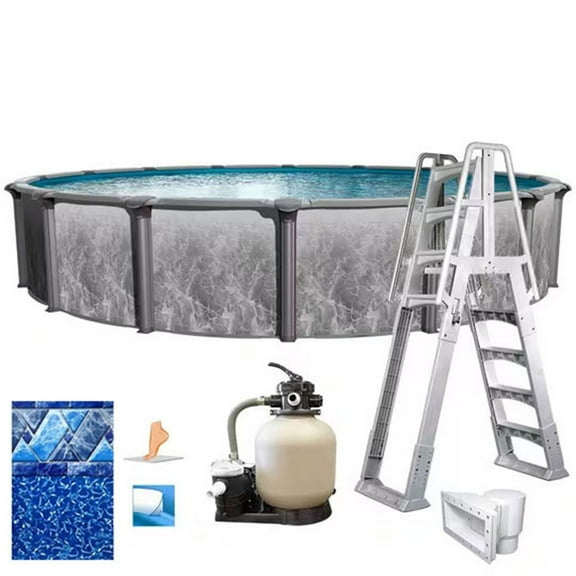In The Swim 24' Round Above Ground Swimming Pool - Emotion Package - Featuring: Sand Filter, Pump System and A-Frame Ladder PEMT2452LESB