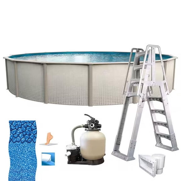 In The Swim 24' Round Above Ground Swimming Pool - Freestyle Package - Featuring: Sand Filter, Pump System and A-Frame Ladder PFRS2452LESB