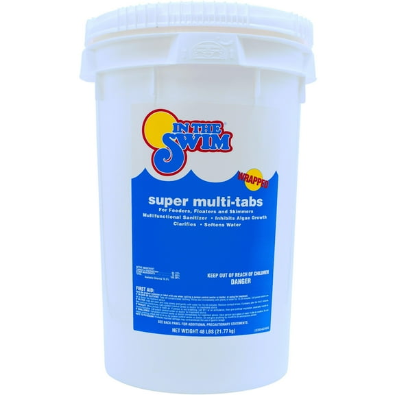 In The Swim 3 inch 5-in-1 Super Multi-Tabs – Swimming Pool Sanitizer – Chlorine - Algaecide - Stabilizer - Clarifier - 48 Pounds U039048048AE