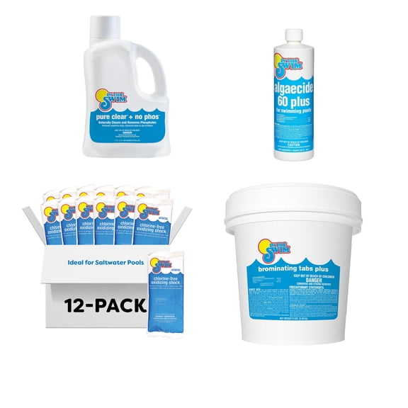 In The Swim Complete Bromine Pool Care Bundle – Bromine Tabs, Chlorine-Free Shock, No-Phos Clarifier & Algaecide 60 Plus - Starter BPCB_Starter