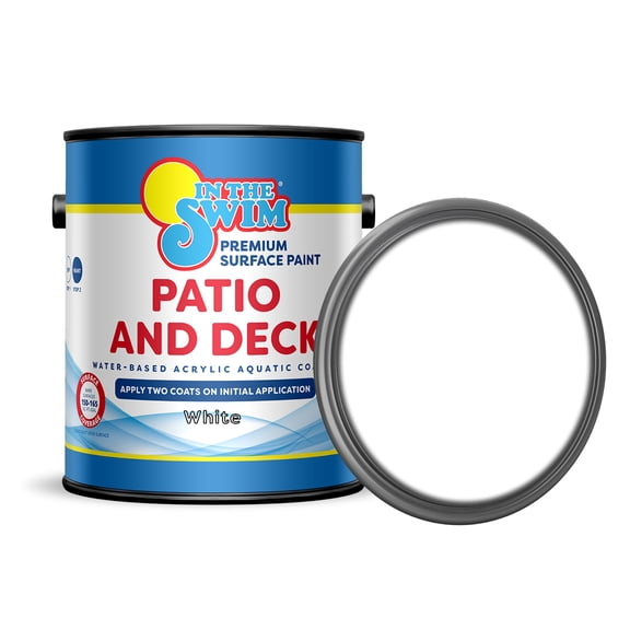 In The Swim Patio and Deck Paint - White - Water Based Acrylic Coating - For Sprayed, Patterned, or Bare Concrete Surfaces - 1 Gallon 40017301