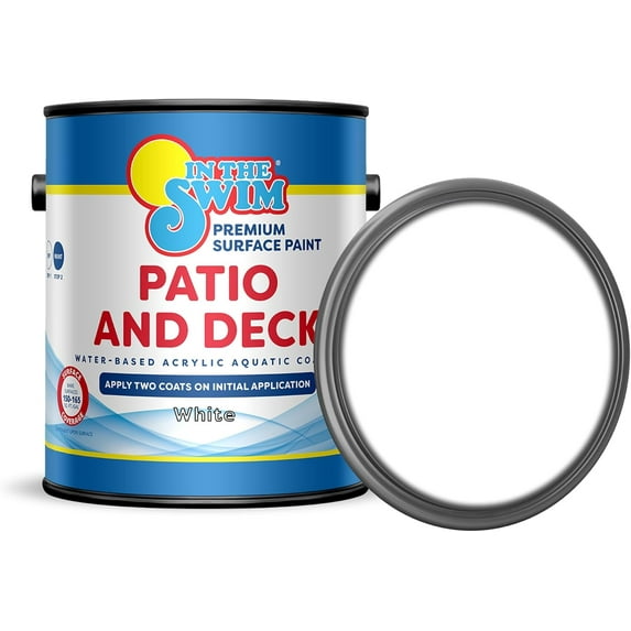 In The Swim Patio and Deck Paint - White -Water Based Acrylic Coating - For Sprayed, Patterned, or Bare Concrete Surfaces -1 Gallon