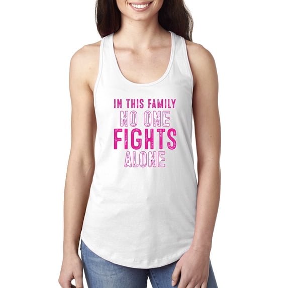In This Family No One Awareness Ladies Racerback Tank Top, White, Large