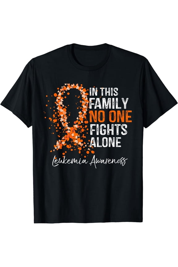 In This Family No One Fights Alone Shirt Leukemia Awareness T-Shirt Black Large