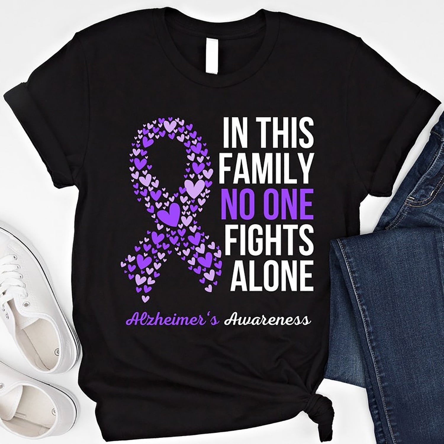 In This Family Nobody Fights Alone Alzheimer's Awareness Shirt
