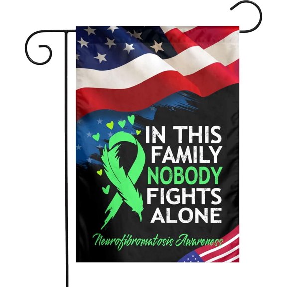 In This Family Nobody Fights Alone Neurofibromatosis Awareness Garden Flag 12x18 inches Double Sided Decorative Yard Flags for Home Outdoor