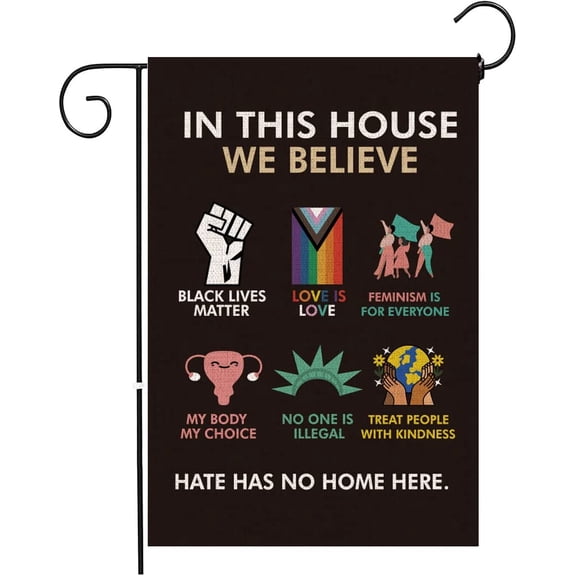 In This House We Believe Garden Flag Love is Love Flag Welcome Be Kind Garden Flag, Outdoor Flag, Holiday Yard Decor 12x18 inches