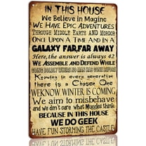 In This House We Believe in Magic Metal Aluminum Signs Vintage Retro Decor for Home Man Cave Bar Garage Wall Decor Plaque Size: 16 x 12 Inches