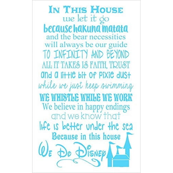 In This House.... We Do Disney, Wall Decals Letters for Cool Room Decor, Ice Blue, 34x20-Inch