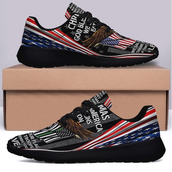In This House We Salute Our Patriotic Eagle Veteran Garden Mailbox Cover Shoes Sneakers Black Size 3.5