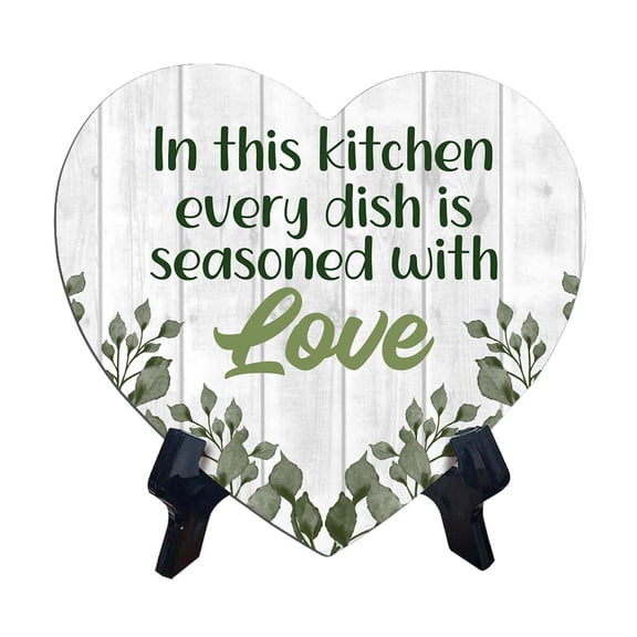 In This Kitchen Every Dish is Seasoned With Love Heart Table Sign with Acrylic Stand (6x5") | Just Married Decoration Idea