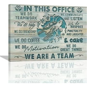 In This Office Canvas Wall Art Teamwork Motivational Wall Art for Office We are A Team Friendship Inspirational Quotes Wall Decor for Women Teal Sea Turtle Office Wall Decor Painting Artworks Framed
