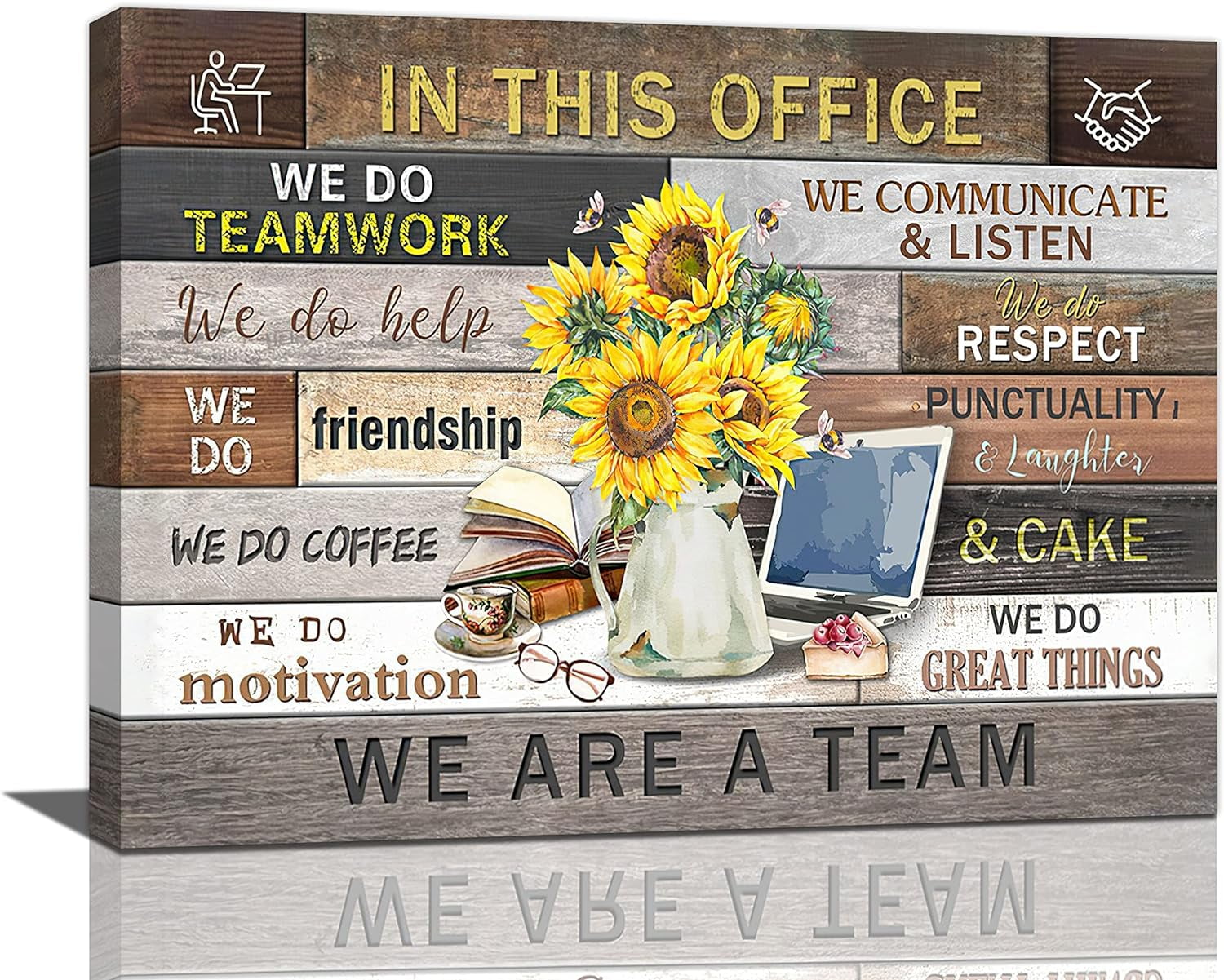 In This Office Sunflower Inspirational Decor Wall Art Teamwork
