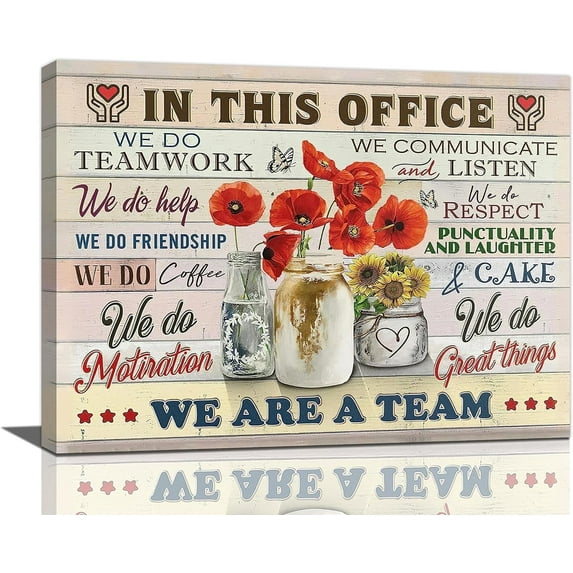 In This Office Sunflower Inspirational Decor Wall Art Teamwork Motivational Quotes Floral Pictures Wall Decor We Are A Team Positive Canvas Painting Prints Modern Artwork Framed for Office 16"x12"
