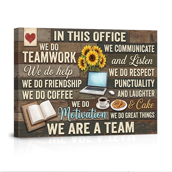 In This Office Teamwork Inspirational Work Quotes With Sunflower Canvas