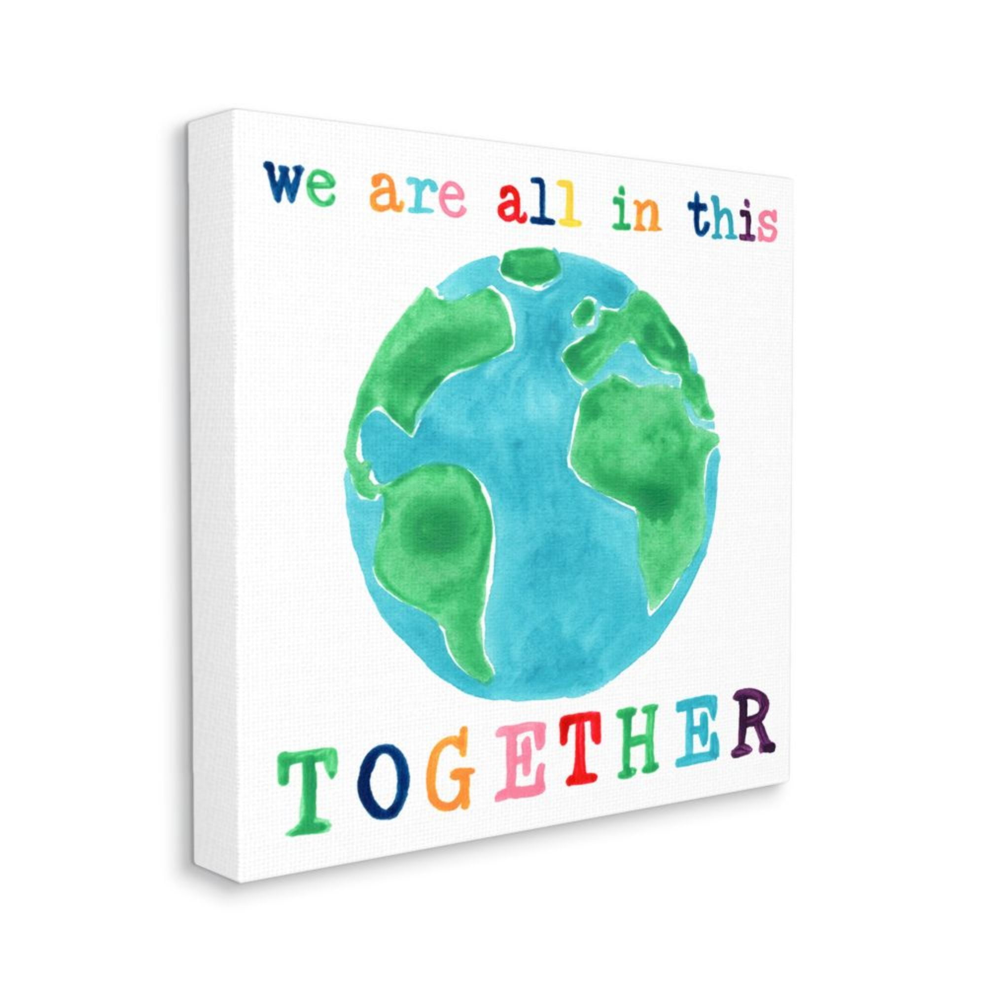 Colorful Earth Watercolor Typography Canvas Wall Art, 17" x 17"