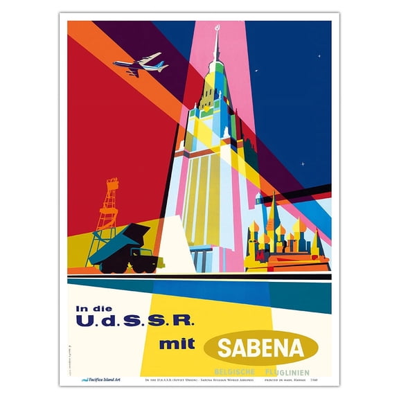 In the U.d.S.S.R (Soviet Union) - Sabena Belgian World Airlines - Vintage Airline Travel Poster by Gaston Vanden Eynde c.1950s - Master Art Print (Unframed) 9in x 12in