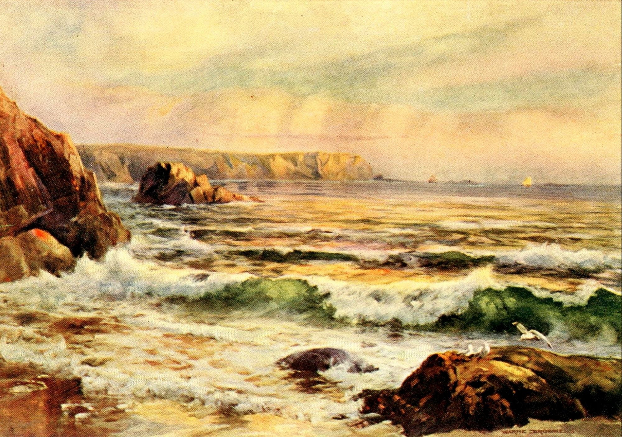 In Unfamiliar England 1910 Evening on Coast Canvas Art - Alfred Warne-Brown (18 x 24)
