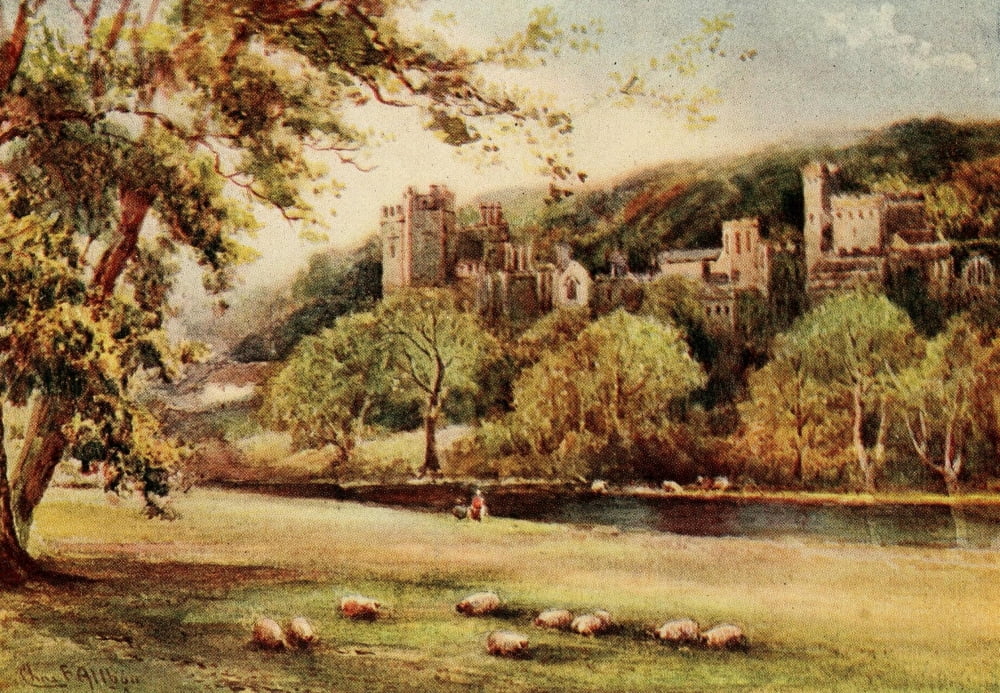 In Unfamiliar England 1910 Haddon Hall from River Canvas Art - Charles F Allbon (18 x 24)