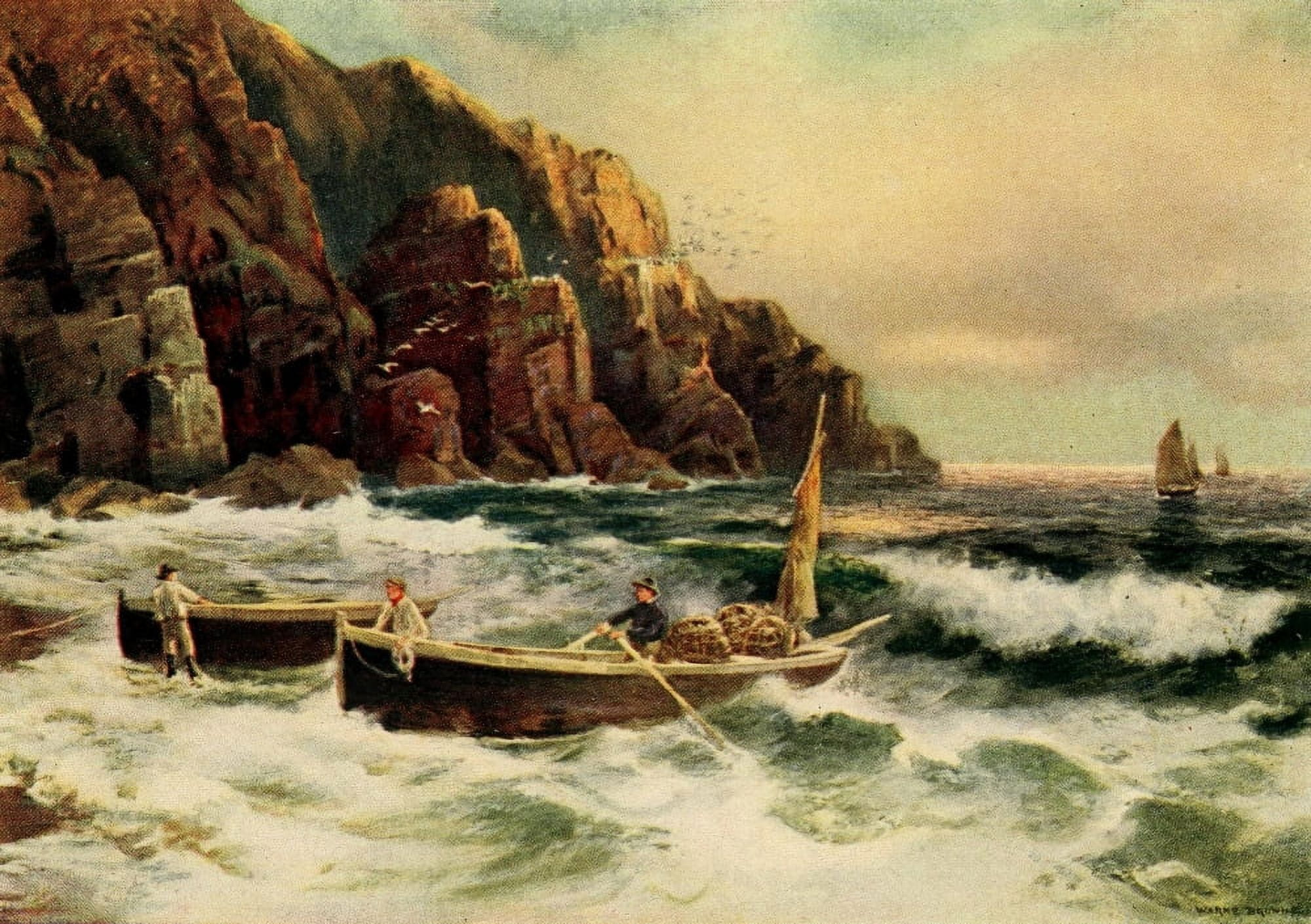 In Unfamiliar England 1910 Off the coast Canvas Art - Alfred Warne-Brown (24 x 36)