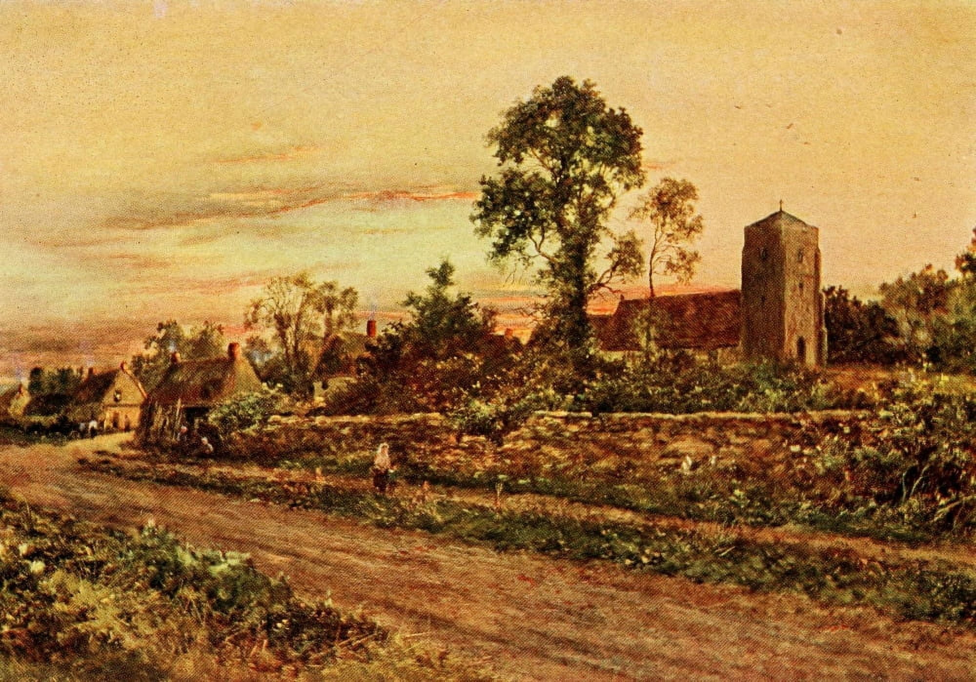 In Unfamiliar England 1910 Sulgrave Church & Village Canvas Art - Daniel Sherrin (18 x 24)